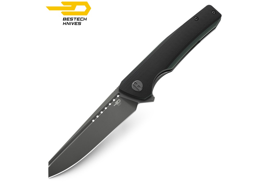 Bestech Couteau de Poche Slyther Noir Vert G10 14C28N