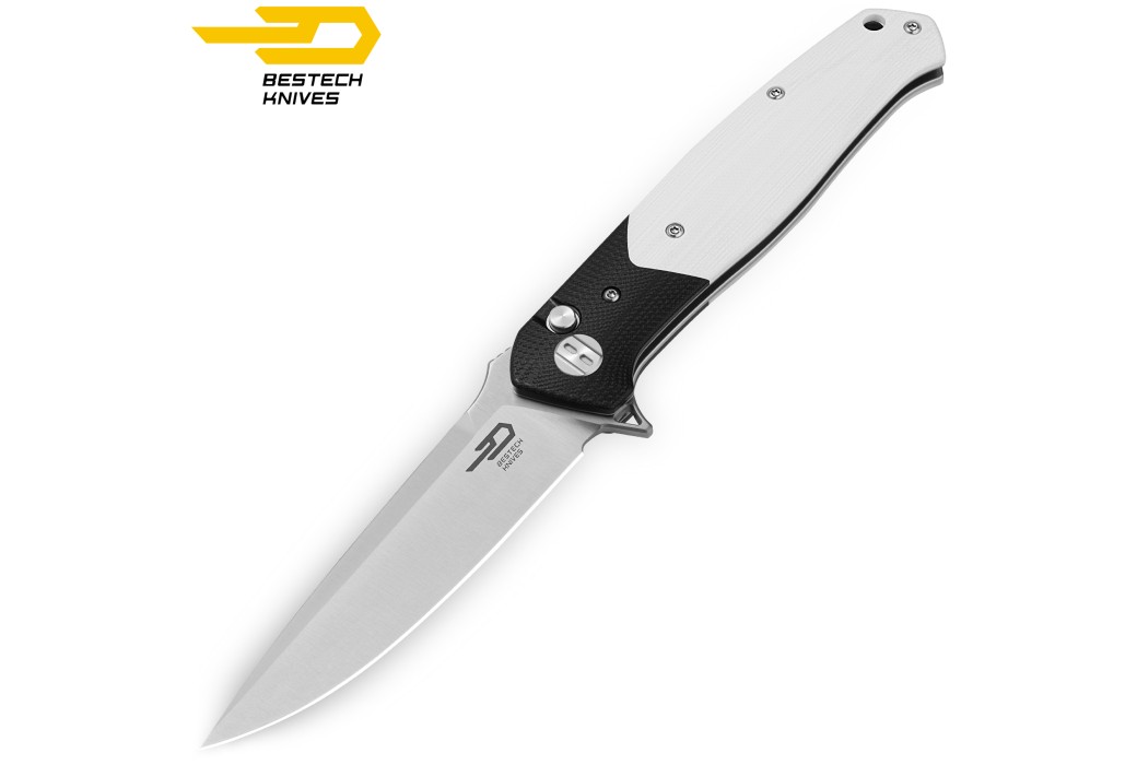 Bestech Couteau de Poche Swordfish Noir Blanc G10 14C28N