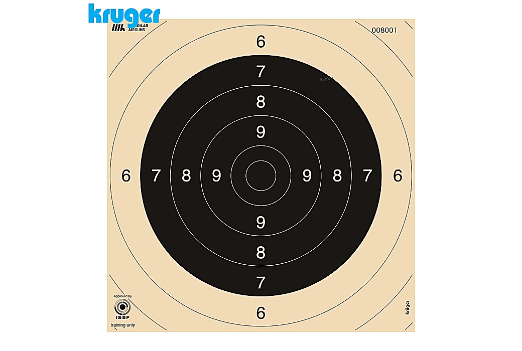 Cible Centre Pistolet 25m | 50m et Carabine 100m Kruger 25.5x26cm 250pcs (Numérotée)