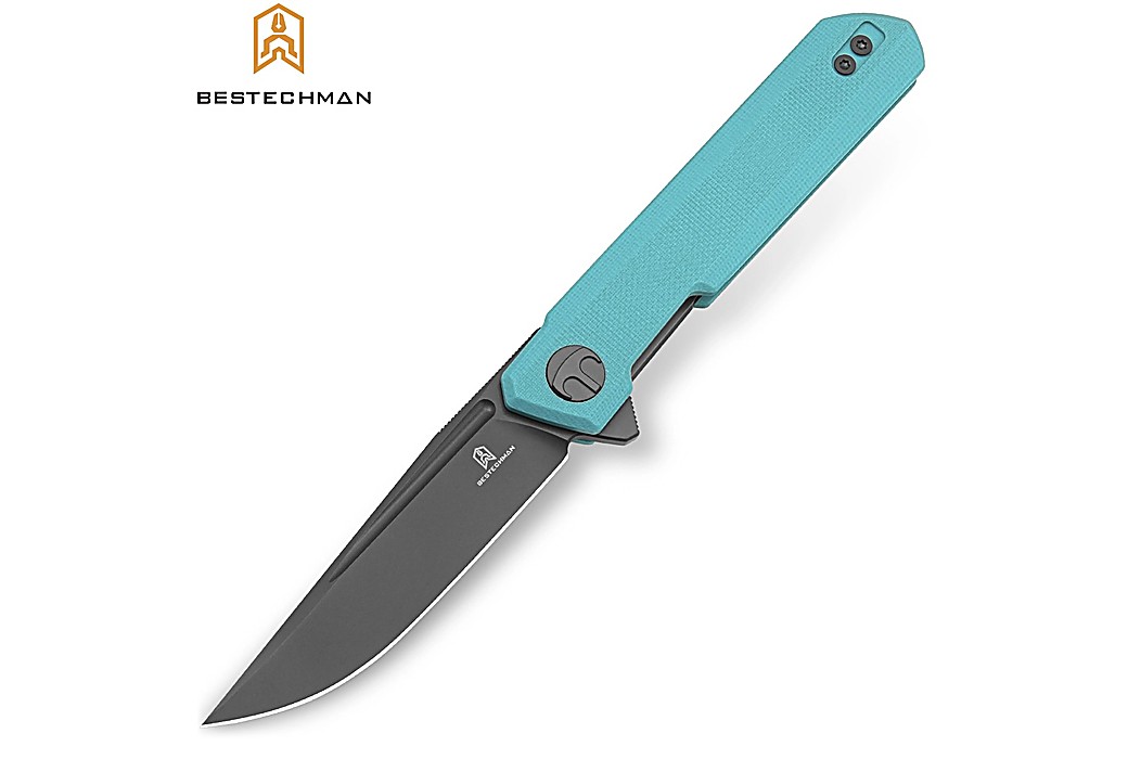 Bestechman Couteau de Poche Mini Dundee Bleu Tiffany G10 D2 PVD